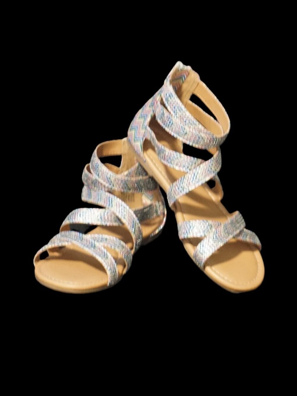 So Memory Foam Rainbow Chevron Strip Gladiator Girls 2 Sandals